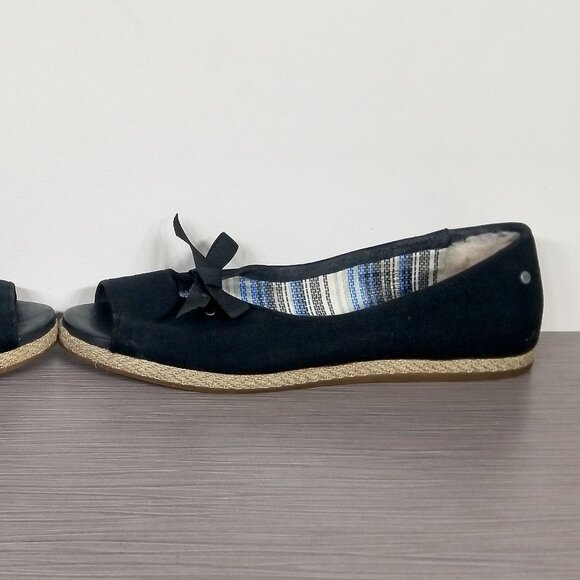 UGG Marleigh Lamb Fur Lined Bow Flat, Black Canvas, Womens Size 9 M / 40 - Picture 9 of 12